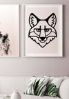 Fox Animal Black And White Portrait Print