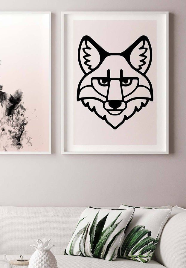 Fox Animal Black And White Portrait Print