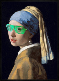 Girl With Green Shutter Shades Print