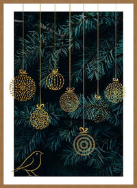 Gold Illustrated Baubles Christmas Print