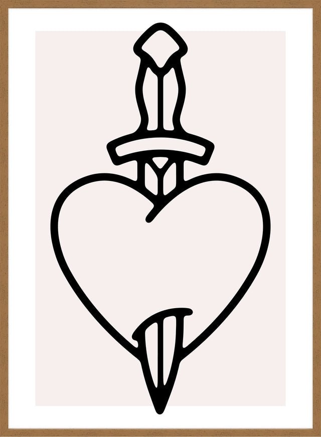 Heart And Dagger Black And White Tattoo Style Print