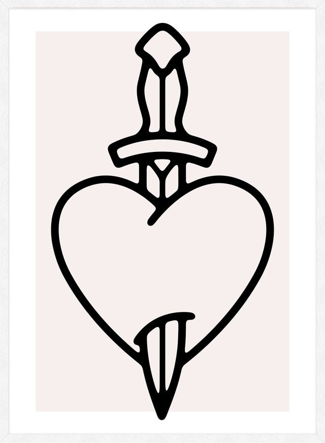Heart And Dagger Black And White Tattoo Style Print
