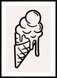Ice Cream Black And White Illustration Print