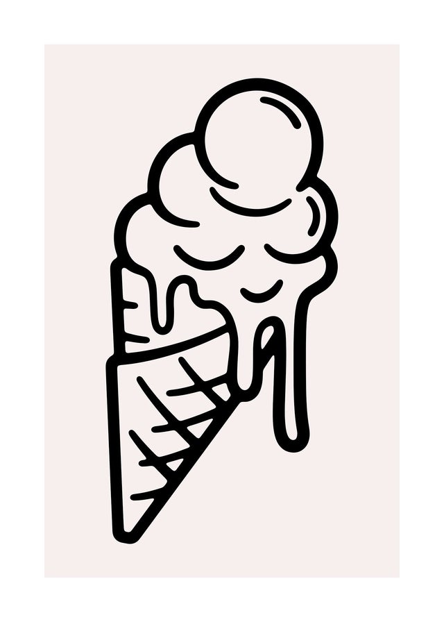 Ice Cream Black And White Illustration Print
