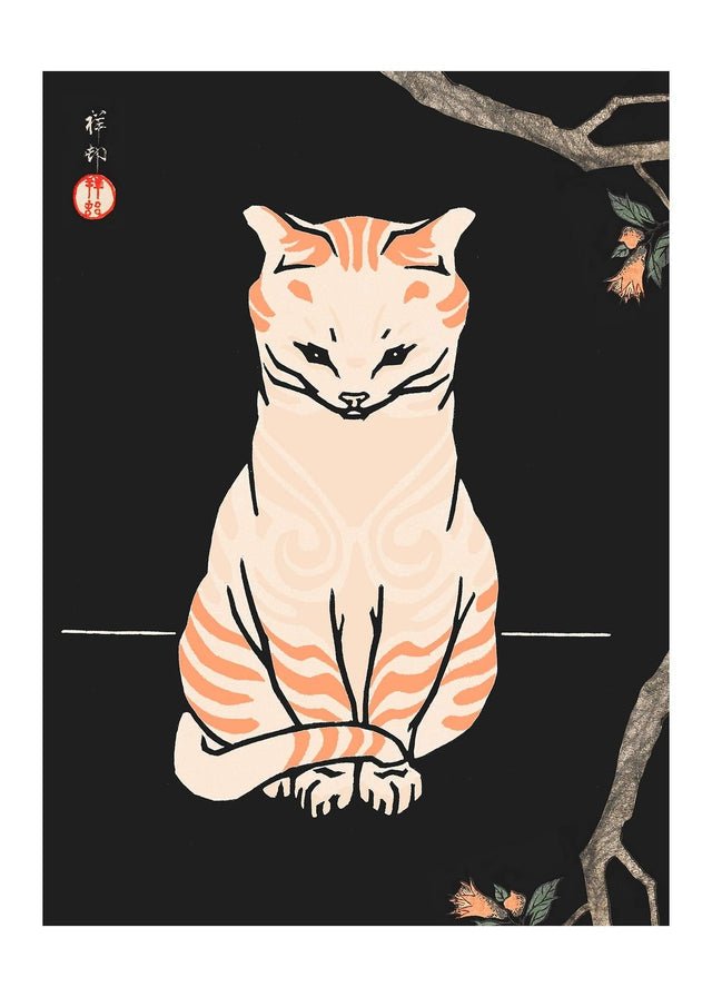 Japanese Cat Vintage Antique Style Print