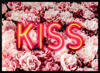 Kiss Neon Sign Roses Print