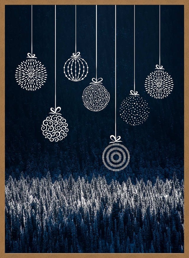 Navy Illustrated Baubles Christmas Print