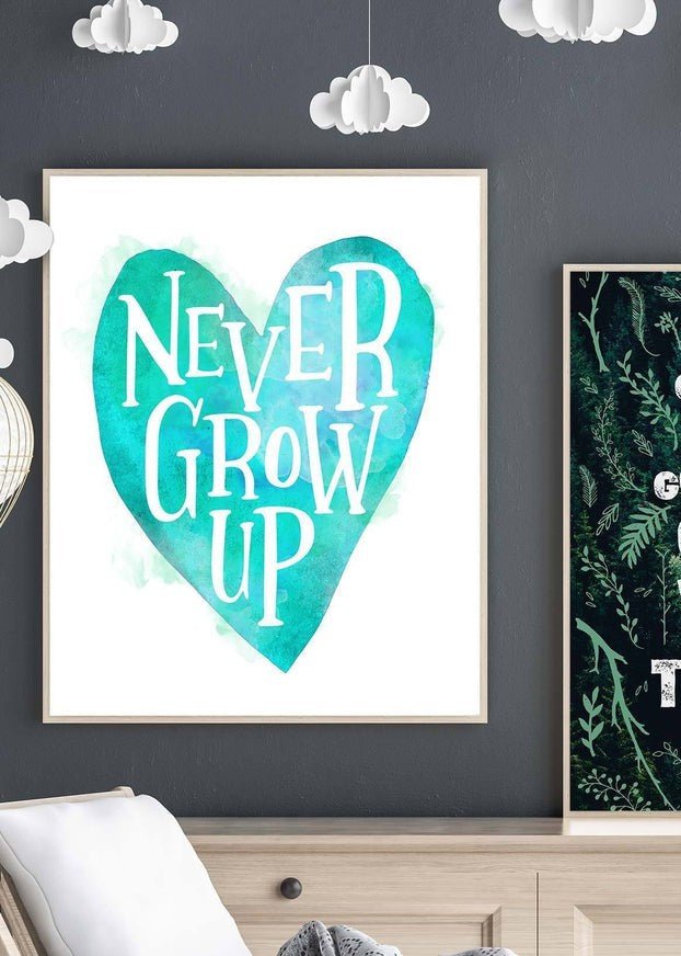 Never Grow Up Heart Type Blue Print