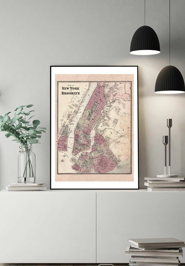 New York Brooklyn Vintage Antique Map Print