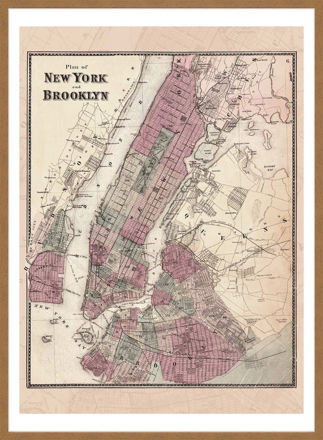 New York Brooklyn Vintage Antique Map Print