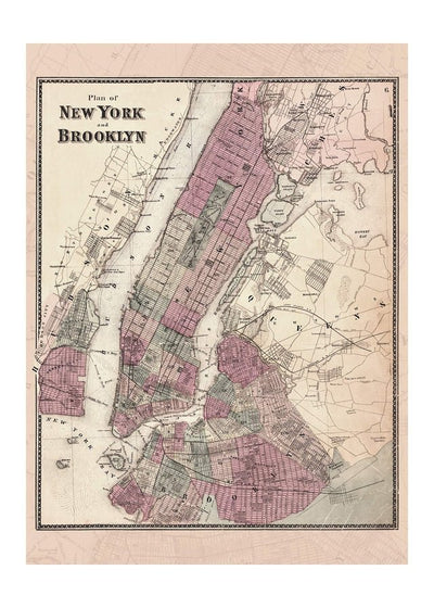 New York Brooklyn Vintage Antique Map Print