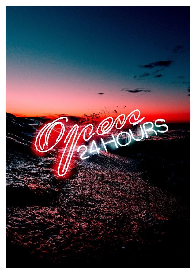 Open 24 Hours Ocean Neon Print
