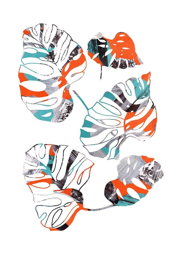 Orange And Teal Abstract Monstera Print