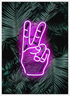 Peace Fingers Neon Tropical Art Print