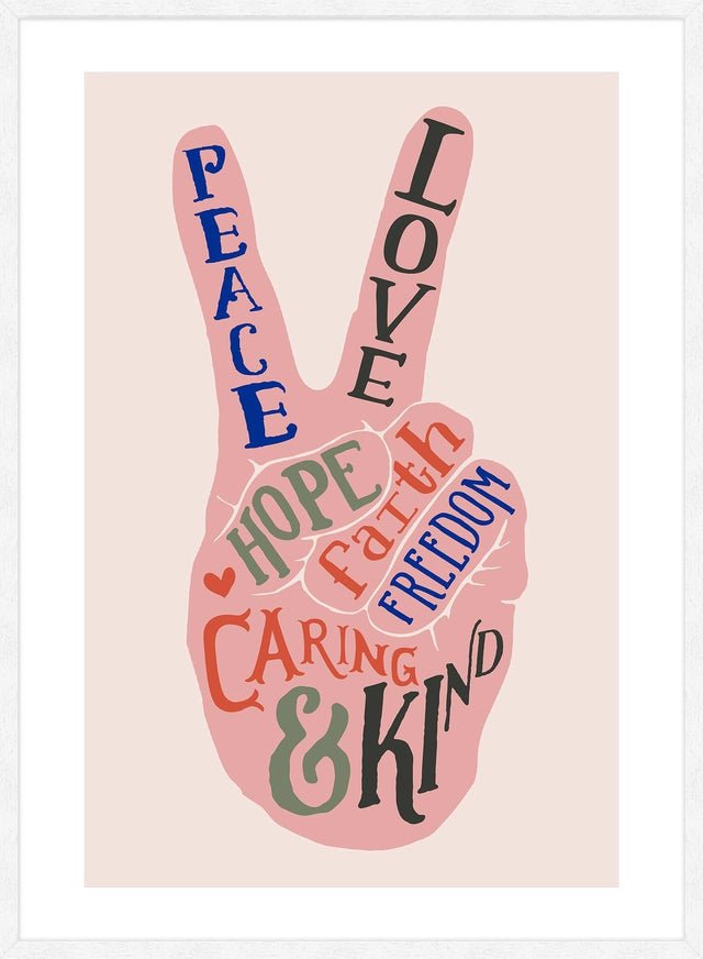 Peace Fingers Typography Block Colour Print