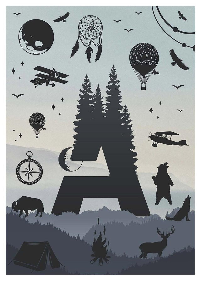 Single Outdoor Wilderness Letter Personalised Initial Print