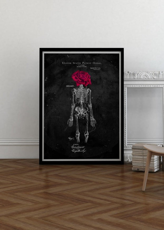 Skeleton Rose Print Black