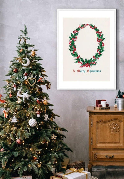 Vintage Antique Wreath Christmas Print