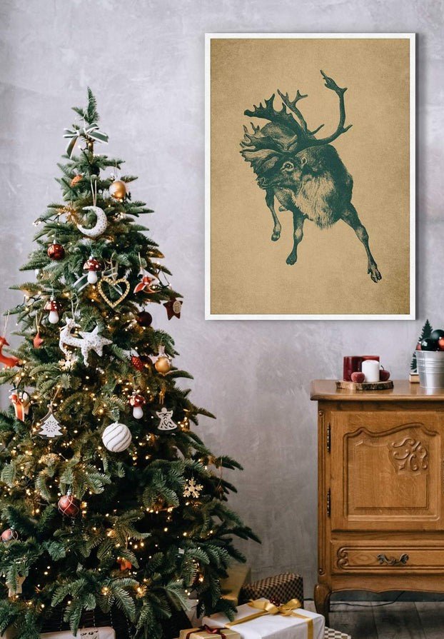 Vintage Reindeer Illustration Christmas Print