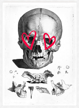 Vintage Skull Drawing Lipstick Eyes Print