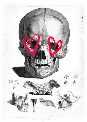 Vintage Skull Drawing Lipstick Eyes Print