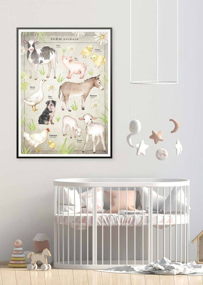 Vintage Style Farmyard Animals Chart Educational Print
