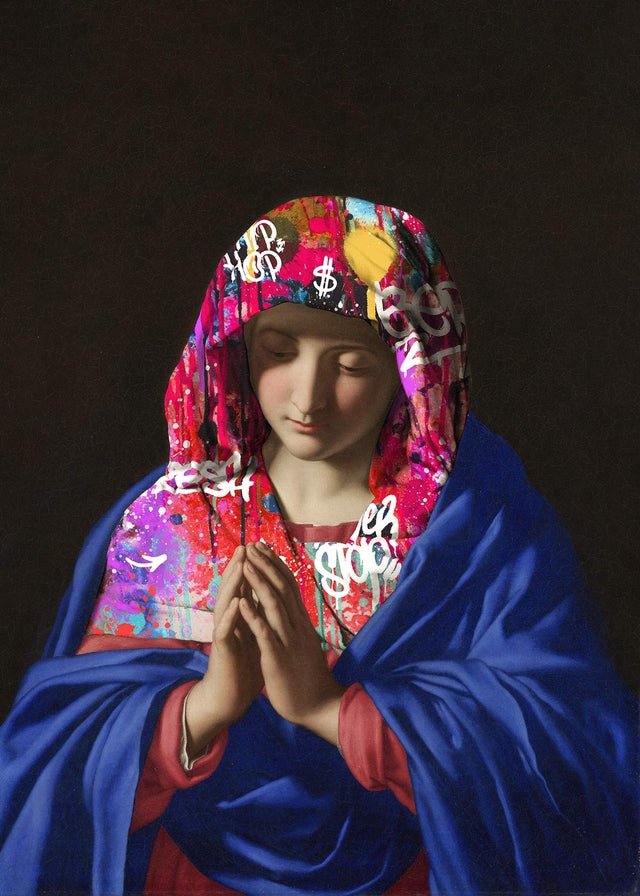 Virgin Mary Graffiti Hood Print