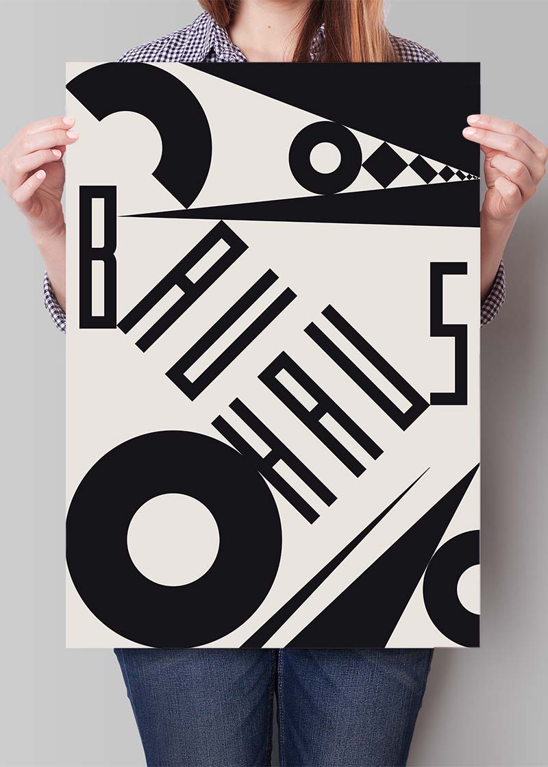 Bauhaus Sharp Angled Letters Black & White Print