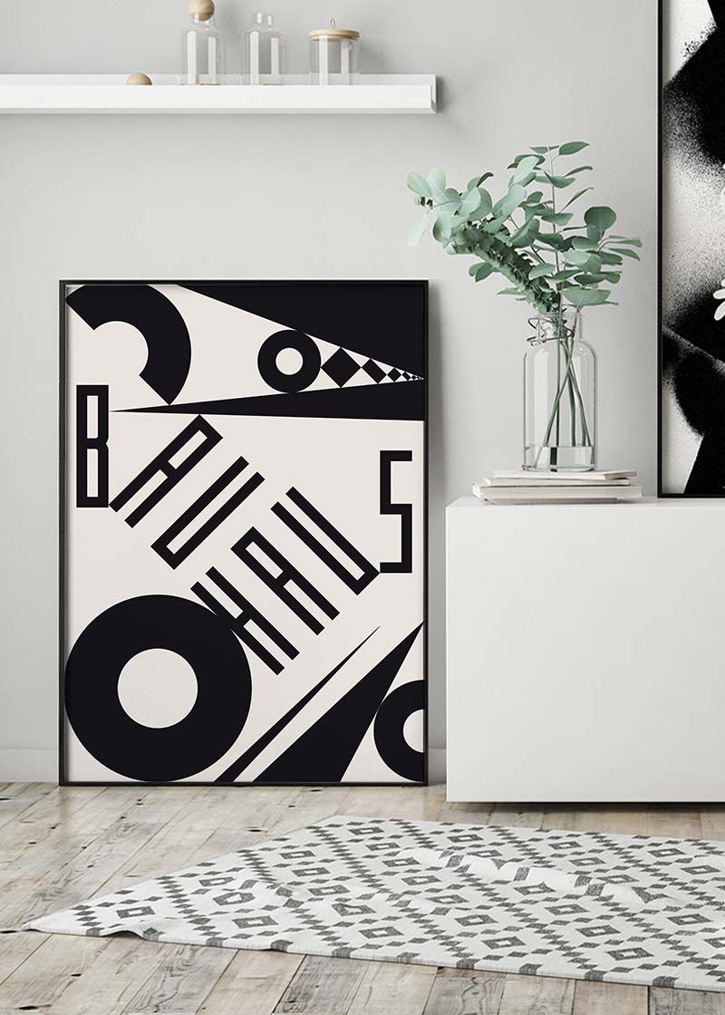 Bauhaus Sharp Angled Letters Black & White Print