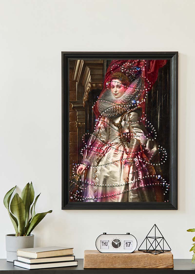 Portrait Wrapped in Fairy Lights Christmas Print