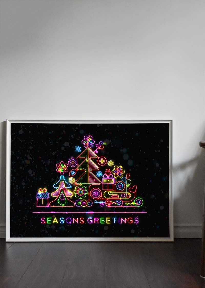 Seasons Greetings Neon Christmas Tree Print