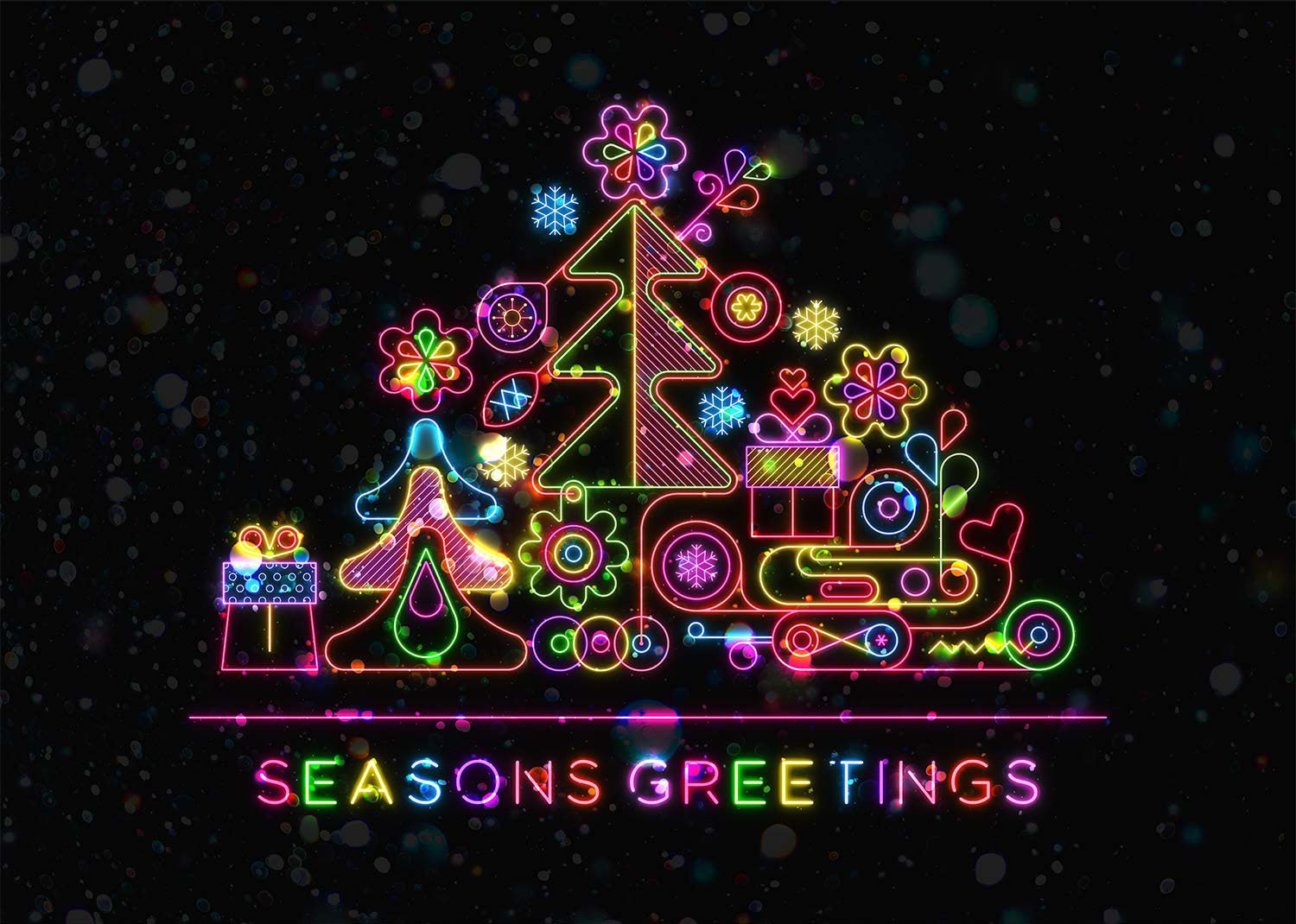 Seasons Greetings Neon Christmas Tree Print