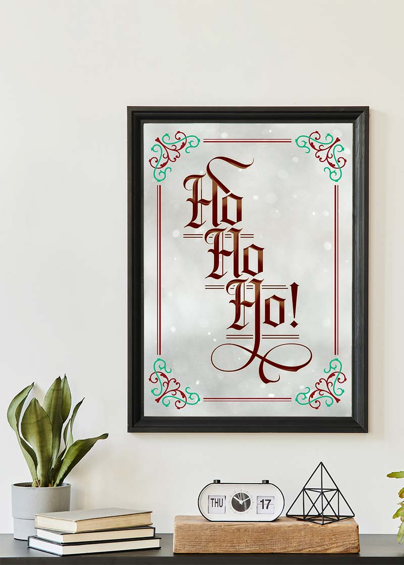 Ho Ho Ho Gothic Text Christmas Print White