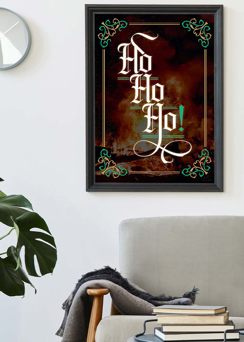 Ho Ho Ho Gothic Text Christmas Print Dark