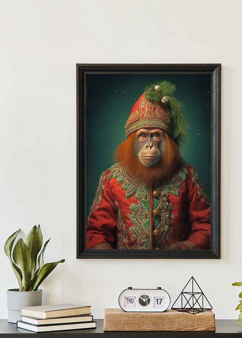 Christmas Orangutan Animal Portrait Print