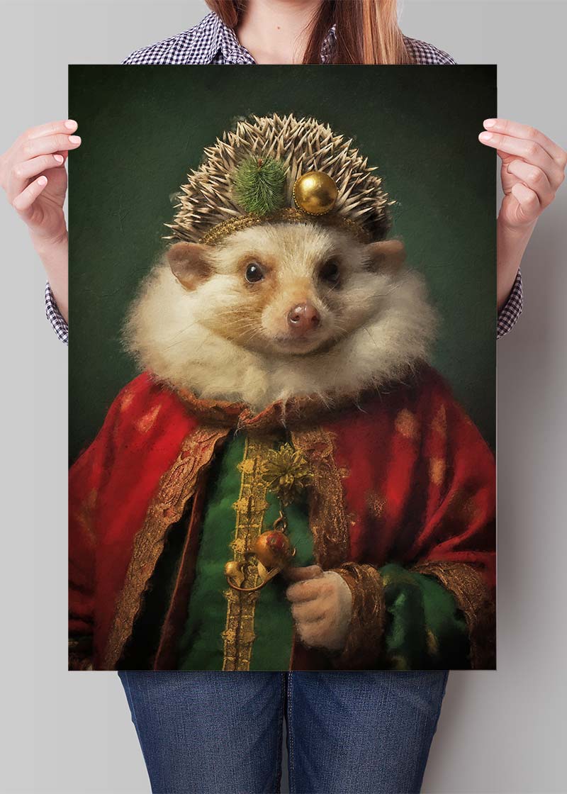 Christmas Hedgehog Animal Portrait Print