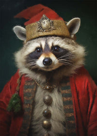 Christmas Racoon Animal Portrait Print