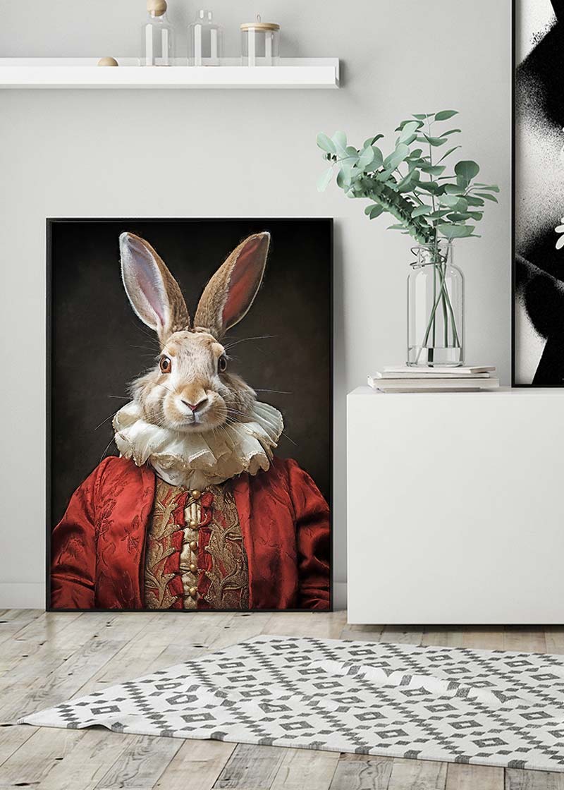 Christmas Rabbit Animal Portrait Print
