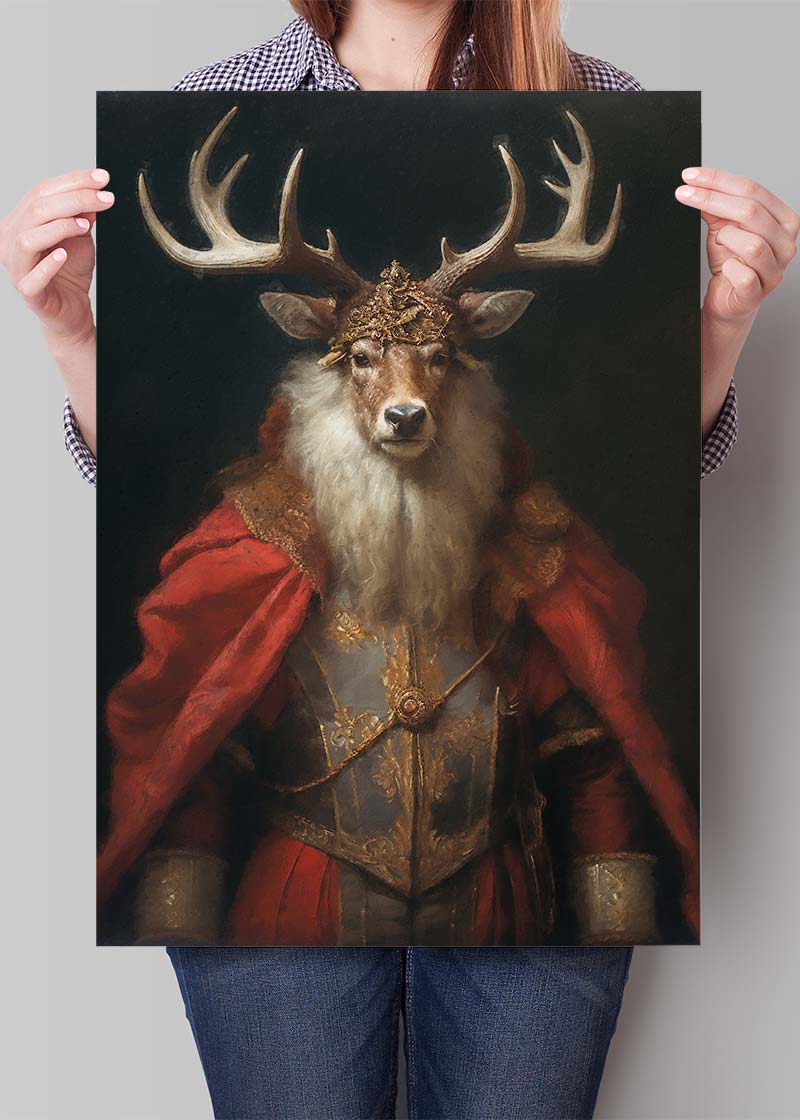 Christmas Stag Animal Portrait Print