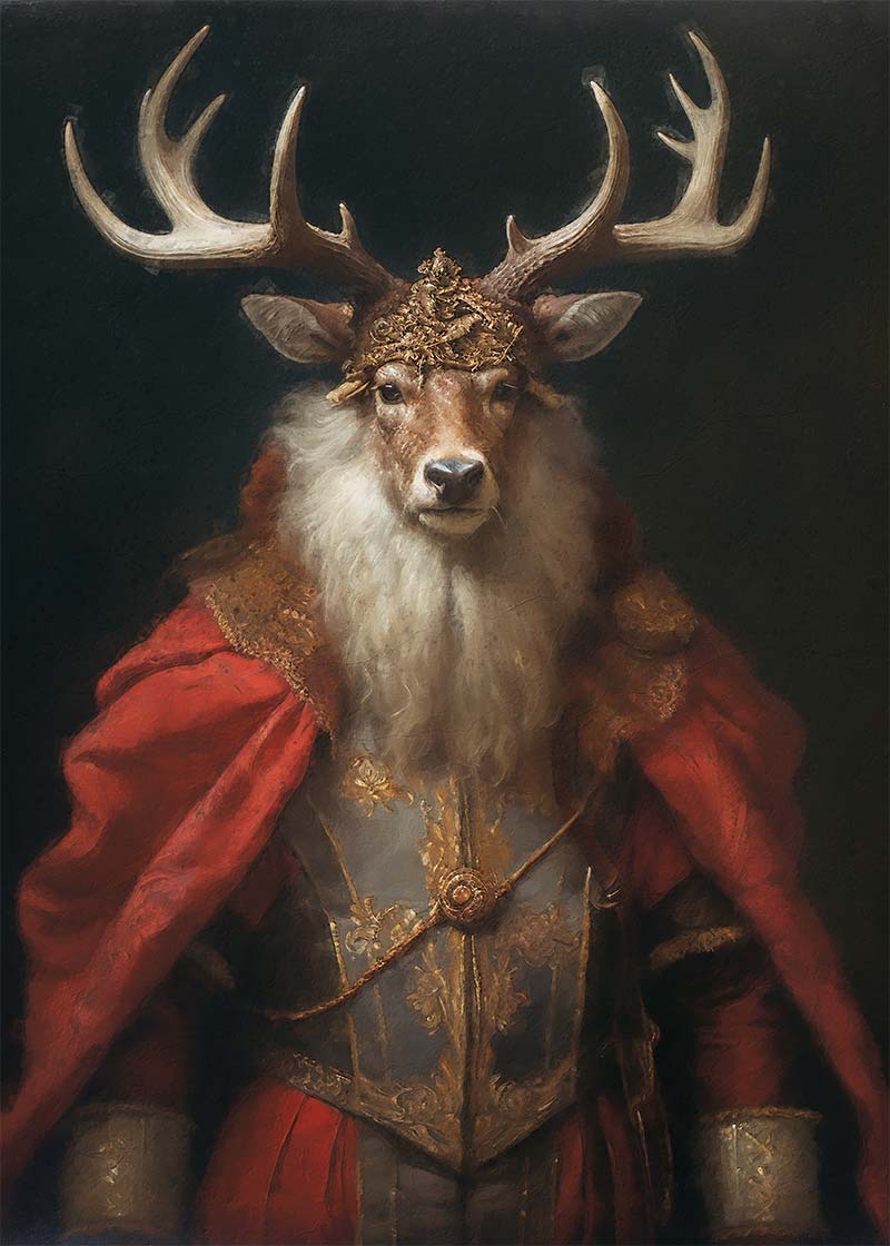 Christmas Stag Animal Portrait Print