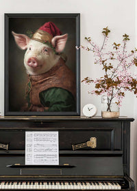 Christmas Pig Animal Portrait Print