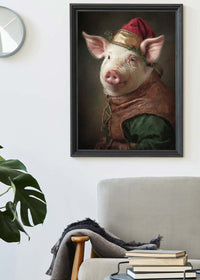 Christmas Pig Animal Portrait Print