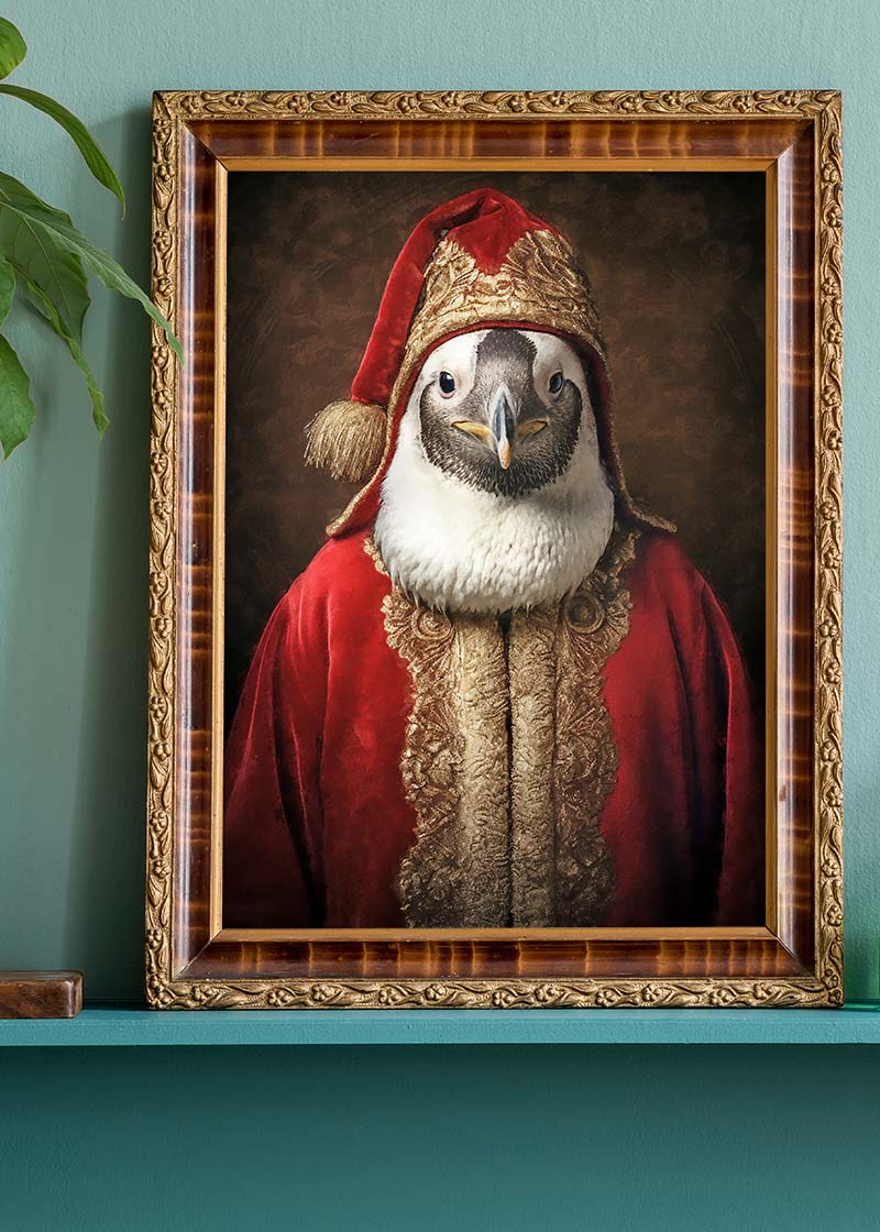 Christmas Penguin Animal Portrait Print
