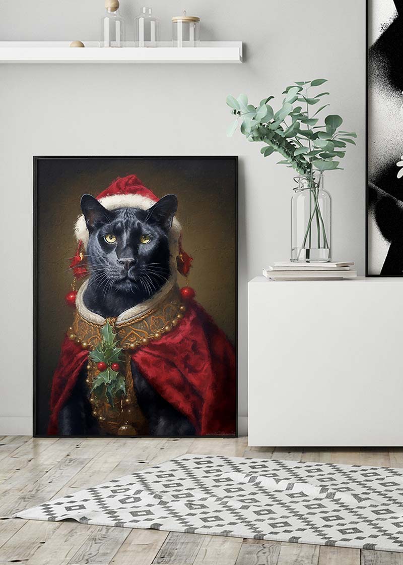 Christmas Panther Animal Portrait Print