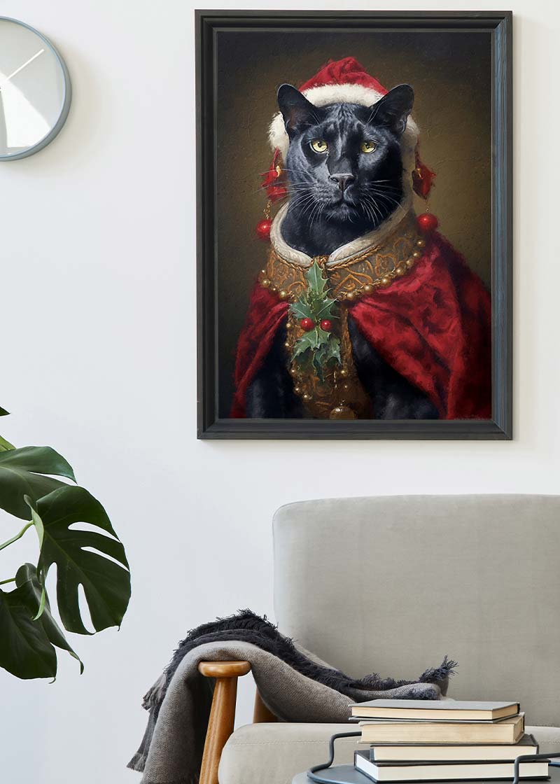 Christmas Panther Animal Portrait Print