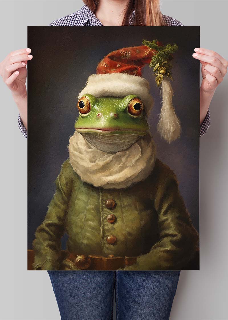 Christmas Frog Animal Portrait Print