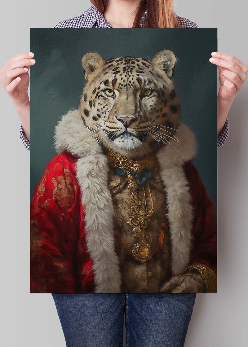 Christmas Snow Leopard Animal Portrait Print