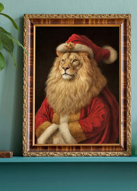 Christmas Lion Animal Portrait Print