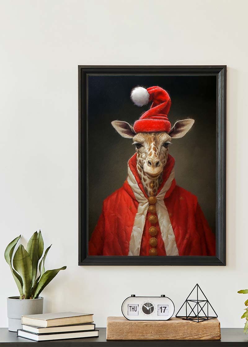 Christmas Giraffe Animal Portrait Print