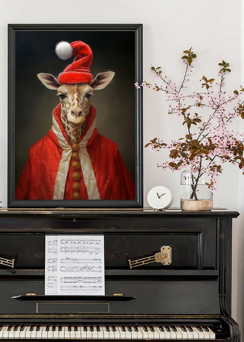 Christmas Giraffe Animal Portrait Print